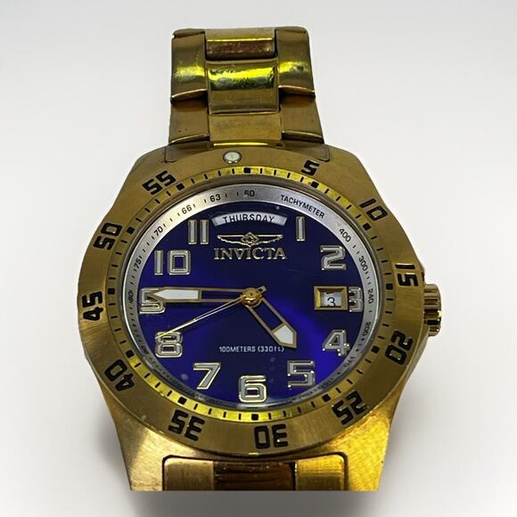 INVICTA Men\'s Specialty Blue Dial 18k Yellow Gold Plated Watch- Model 5762 w Box main image 11